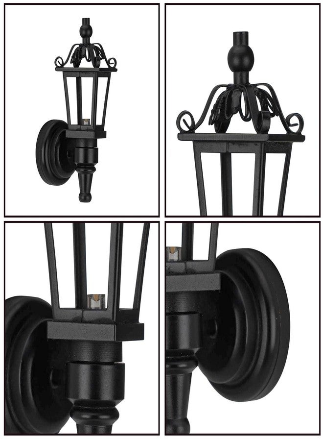 Waldosia 2PCS 1:12 Scale Miniature LED Coach Lamps - Black Nickel Wall Flickering Lanterns for Dollhouse Lighting, Booknook or Dioramas - Image 2